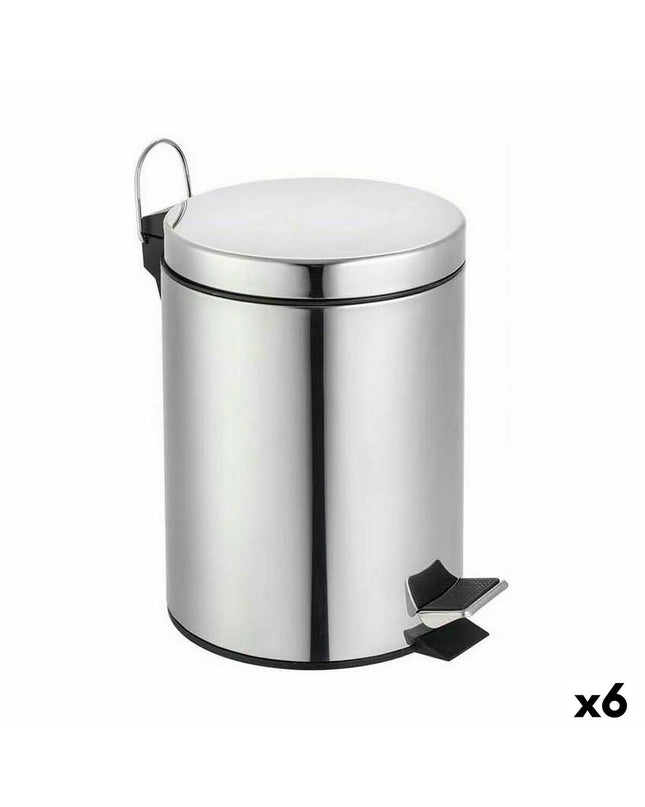 Confortime silver 7L pedal trash can, household waste bin, 6-pack, durable plastic, compact design for kitchen organization