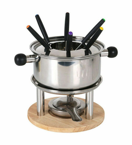 Two Santa Clara stainless steel fondue forks with black handles, ideal for home cooking and entertaining.