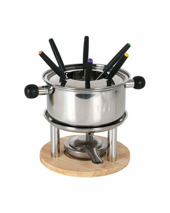 Two Santa Clara stainless steel fondue forks with black handles, ideal for home cooking and entertaining.