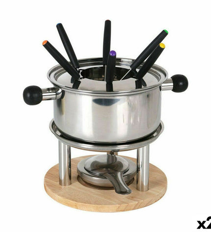 Two Santa Clara stainless steel fondue forks for household kitchen use, featuring a sleek, durable design for cheese or chocolate fondues.