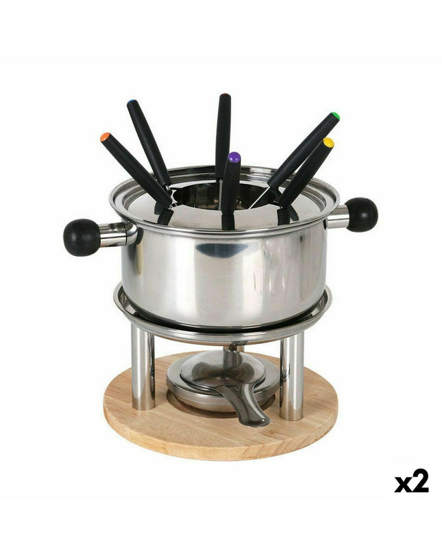 Two Santa Clara stainless steel fondue forks for household kitchen use, featuring a sleek, durable design for cheese or chocolate fondues.