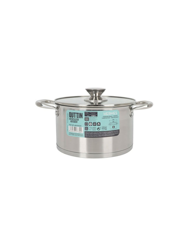 Set of four Quttin 3L stainless steel pots with glass lids, ideal for home cooking and kitchen use.