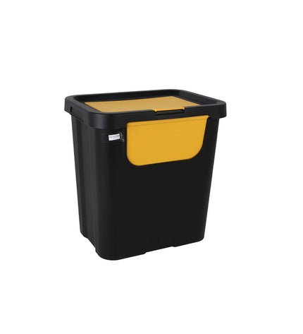 Six yellow Tontarelli Moda double recycling bins with 24L capacity, designed for home kitchen and organization use.