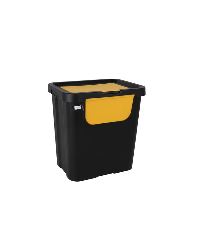 Six yellow Tontarelli Moda double recycling bins with 24L capacity, designed for home kitchen and organization use.