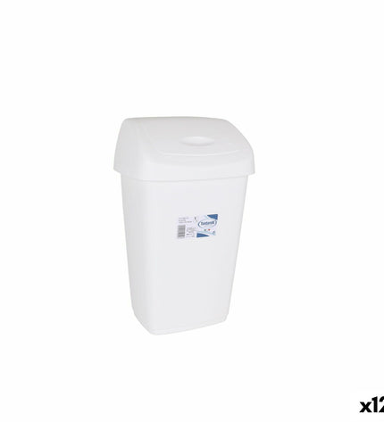 Tontarelli Aurora white 9L trash bin with lid, 12-pack, ideal for home organization and kitchen waste storage.