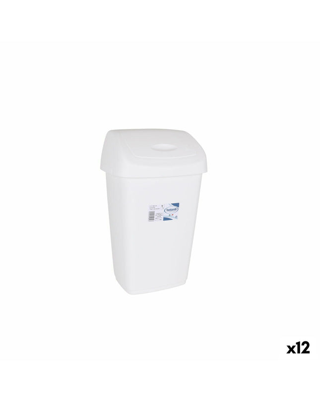 Tontarelli Aurora white 9L trash bin with lid, 12-pack, ideal for home organization and kitchen waste storage.