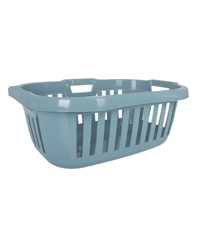 Set of six Tontarelli Hipster blue laundry baskets, 50L capacity, 66x44x25 cm, for home organization and storage.