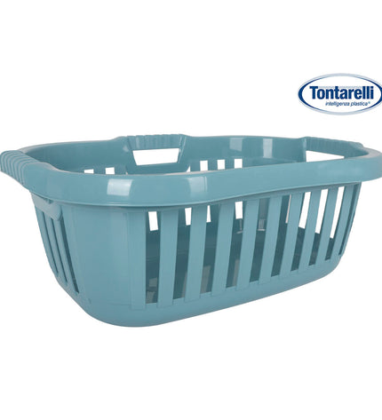 Six Tontarelli Hipster blue laundry baskets, 50L capacity, measuring 66x44x25 cm, for home organization and laundry storage.