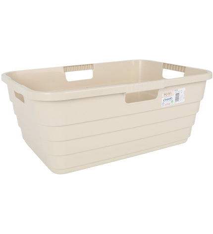 Set of 12 Tontarelli Maya beige plastic laundry baskets, 54.5 x 37.5 x 22 cm, for home storage and organization.