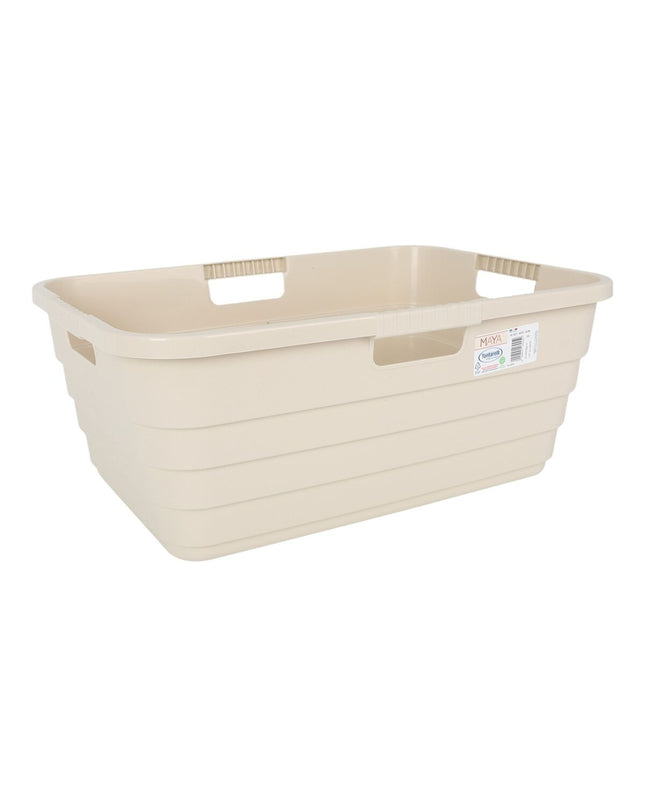 Set of 12 Tontarelli Maya beige plastic laundry baskets, 54.5 x 37.5 x 22 cm, for home storage and organization.