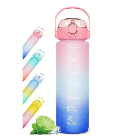 Set of 12 Bewinner multicolour 600ml water bottles for sport, outdoor, camping, and hiking, with 7.5x20cm size, shown in image.