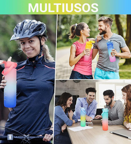 Set of 12 Bewinner multicolour 800ml water bottles for sports, outdoor activities, camping, and hiking.