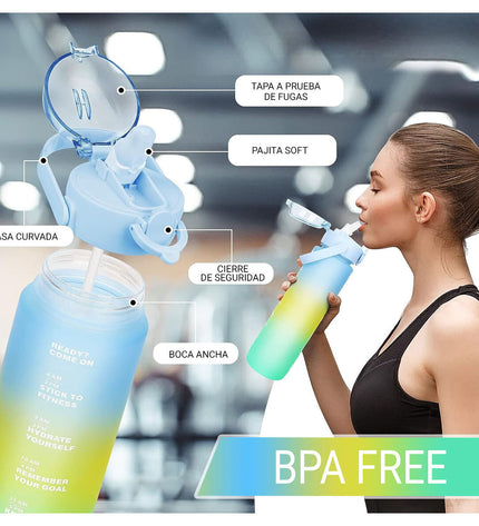 Set of 12 Bewinner multicolour water bottles, 800 ml, suitable for sports, outdoor activities, camping, and hiking.