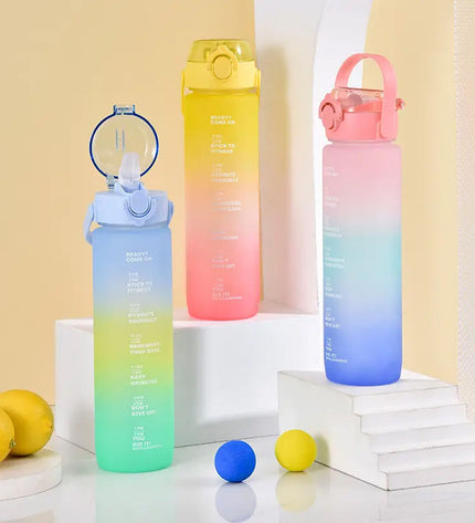 Set of 12 Bewinner multicolour 800ml water bottles for sports, outdoor activities, camping, and hiking, with colorful lids.