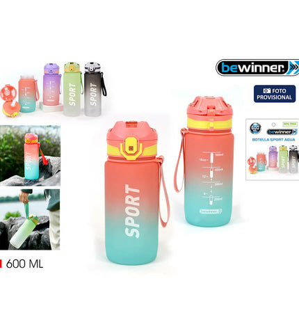 Set of 12 Bewinner multicolour 600ml water bottles, ideal for sport, outdoor, camping, and hiking activities.