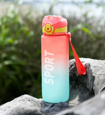 Set of 12 Bewinner multicolour 600ml water bottles for sports, outdoor, camping, and hiking, with colorful design and 19cm height.