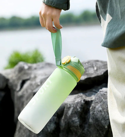 Set of 12 Bewinner multicolour 600ml water bottles for sports, outdoor, camping, and hiking, shown in a close-up image.