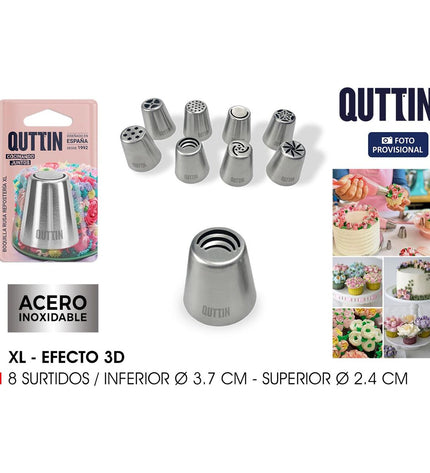 Quttin XL piping tips for decorating, set of 48, used for baking and cake decorating with piping bags.