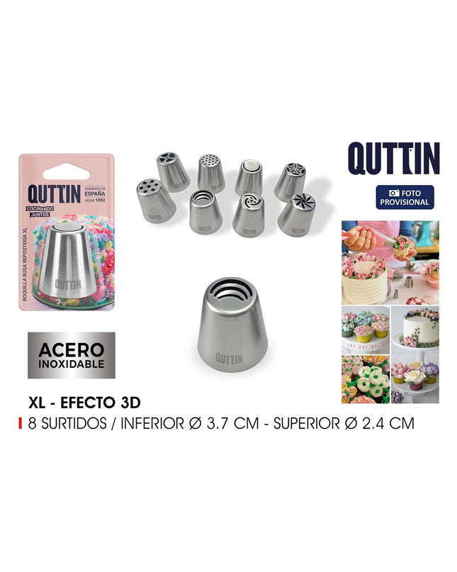 Quttin XL piping tips for decorating, set of 48, used for baking and cake decorating with piping bags.