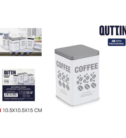 Set of 12 Quttin metal coffee tins, 10.5x10.5x15 cm, ideal for storing coffee or tea, durable metal construction.