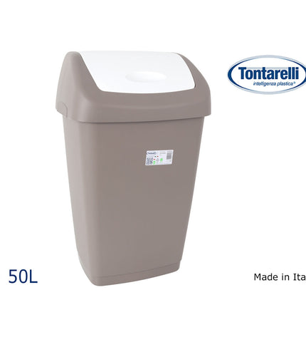 Six Tontarelli Aurora gray 55L waste bins for household storage and organization, shown in a neatly arranged setting.