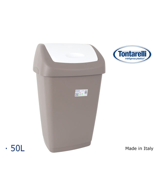 Six Tontarelli Aurora gray 55L waste bins for household storage and organization, shown in a neatly arranged setting.