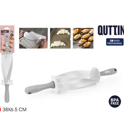 Set of 12 Quttin croissant dough rollers with shapes, 38 x 6.5 cm, used for baking and pastry making.