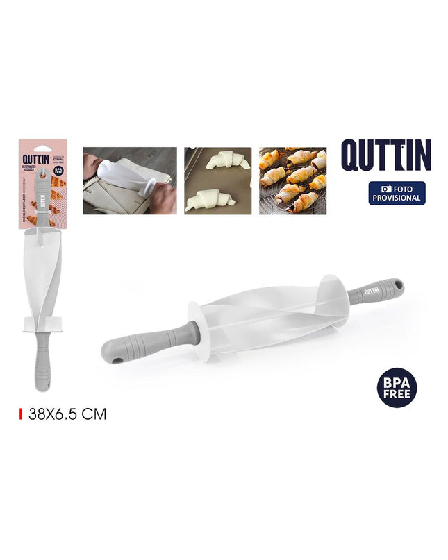 Set of 12 Quttin croissant dough rollers with shapes, 38 x 6.5 cm, used for baking and pastry making.