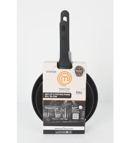 Set of four MasterChef kitchen pans including 24 cm and 20 cm sizes, perfect for home cooking and versatile kitchen use.