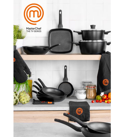 Set of four MasterChef cookware pans including 24 cm and 20 cm sizes, suitable for home cooking and kitchen use.