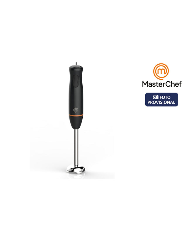MasterChef handblender for cooking, featuring a sleek design with blending attachments on a countertop.