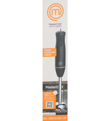 MasterChef hand blender with ergonomic handle and blending shaft, ideal for kitchen mixing and food preparation.
