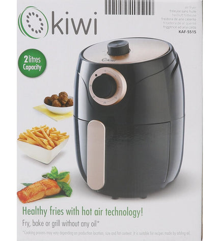 Kiwi luchtfriteuse 1000W with 2L capacity, compact electric kitchen appliance for healthy frying, shown in a modern kitchen setting.