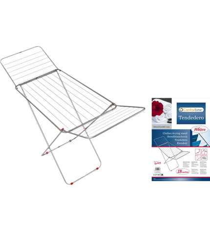 Confortime 18m foldable laundry line in silver metal, 180x55x109cm, with six units for household drying and storage.