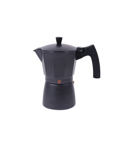 Set of six MasterChef Italian coffee pots for brewing espresso, made of stainless steel with ergonomic handles.