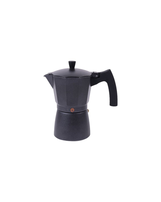 Set of six MasterChef Italian coffee pots for brewing espresso, made of stainless steel with ergonomic handles.