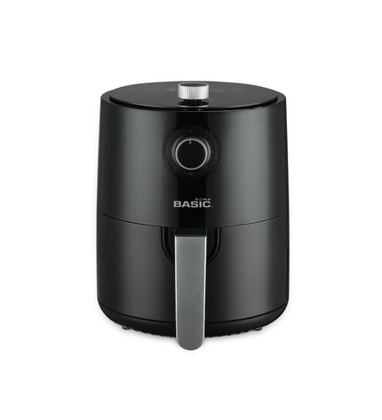 Black Basic Home air fryer with 1200W power and 2.3L capacity, compact electric kitchen appliance for healthy cooking.