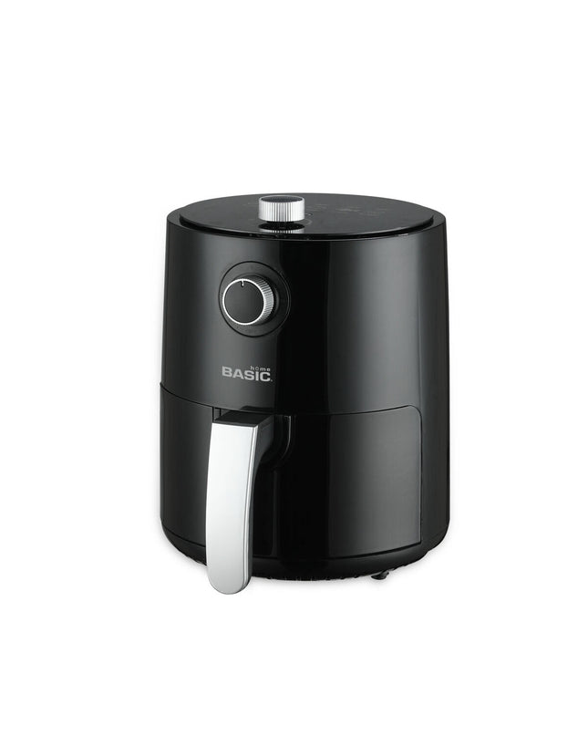 Basic Home luchtfriteuse in zwart with 1200W power and 2.3L capacity, compact electric kitchen appliance for healthy frying.