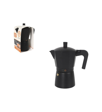 Set of six MasterChef Italian coffee pots, traditional stovetop moka pots for brewing rich espresso-style coffee.