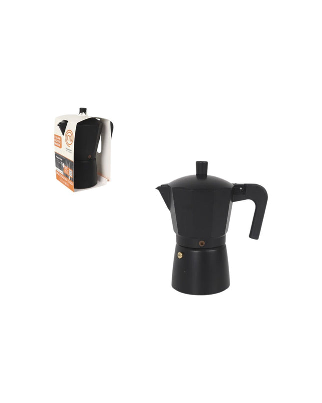 Set of six MasterChef Italian coffee pots, traditional stovetop moka pots for brewing rich espresso-style coffee.