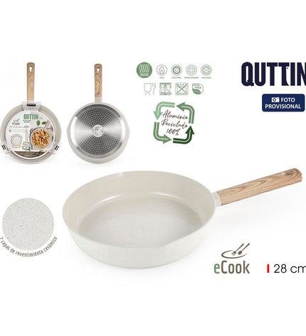 Set of six eco-friendly cooking pans from Quttin EcoOK, suitable for home kitchen use, shown in a clean, organized arrangement.