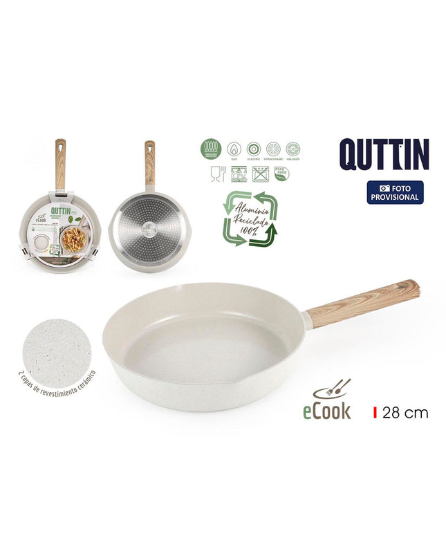 Set of six eco-friendly cooking pans from Quttin EcoOK, suitable for home kitchen use, shown in a clean, organized arrangement.