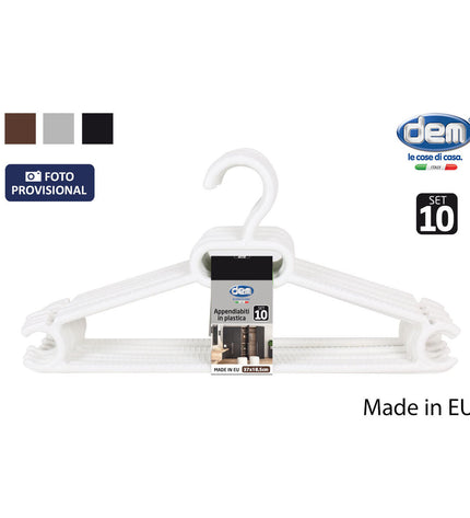 Set of 10 colorful plastic Kleerhangers from Dem, 0.5 x 37 x 18.5 cm, ideal for home organization and storage.