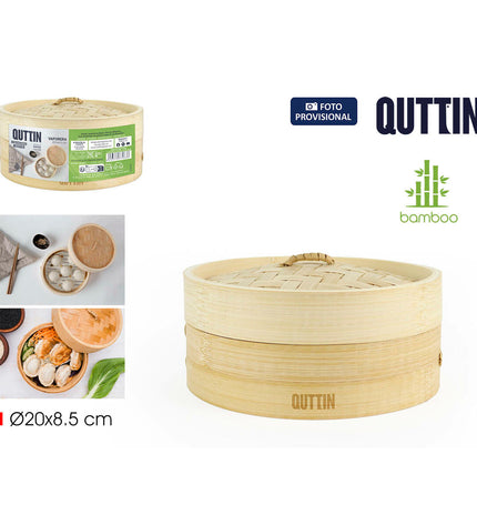 Quttin bamboo steamers set with 12 stackable containers, 20x8.5 cm, for home cooking and kitchen use