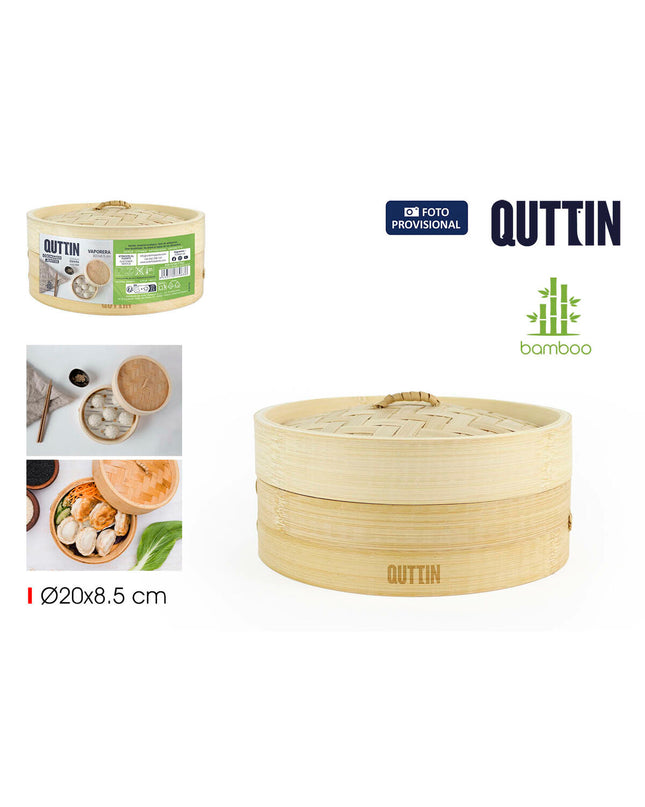 Quttin bamboo steamers set with 12 stackable containers, 20x8.5 cm, for home cooking and kitchen use