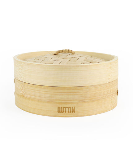 Quttin bamboo steamers set with 12 pieces, kitchen cooking utensils, round 20cm diameter and 8.5cm height, for steaming food.