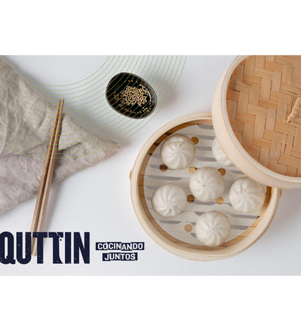 Quttin bamboo steamer set with 12 pieces, 20 x 8.5 cm, suitable for house and kitchen cooking, traditional bamboo steamer.