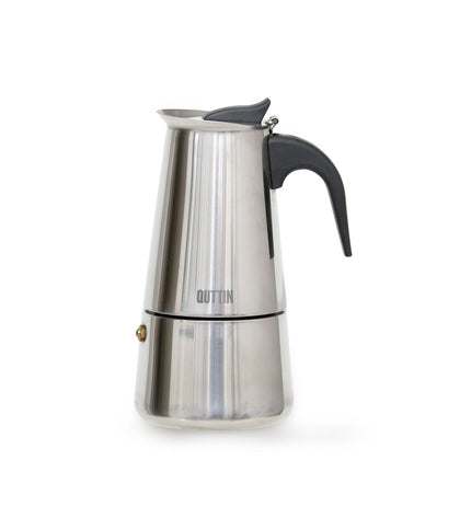 Quttin Italiaanse koffiepot with 9 cups, set for brewing coffee, made of stainless steel, designed for home kitchen use.