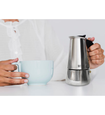Quttin Italiaanse koffiepot with 9 cups set, traditional coffee brewing pot for home use, in ceramic with decorative design