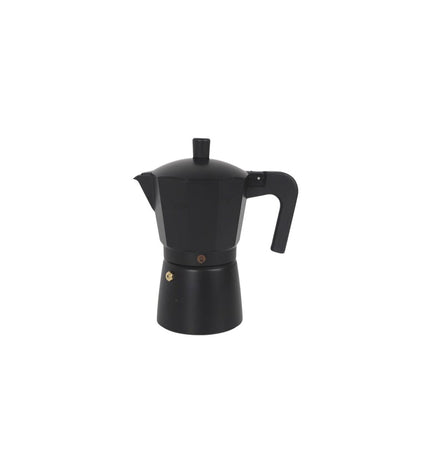 Set of six MasterChef Italian coffee pots with stainless steel bodies, designed for brewing traditional stovetop espresso.
